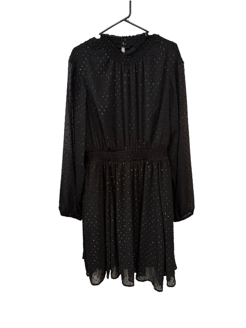 Torrid Black Metallic Dot Smocked Waist Long Sleeve Fall Dress Size 1X